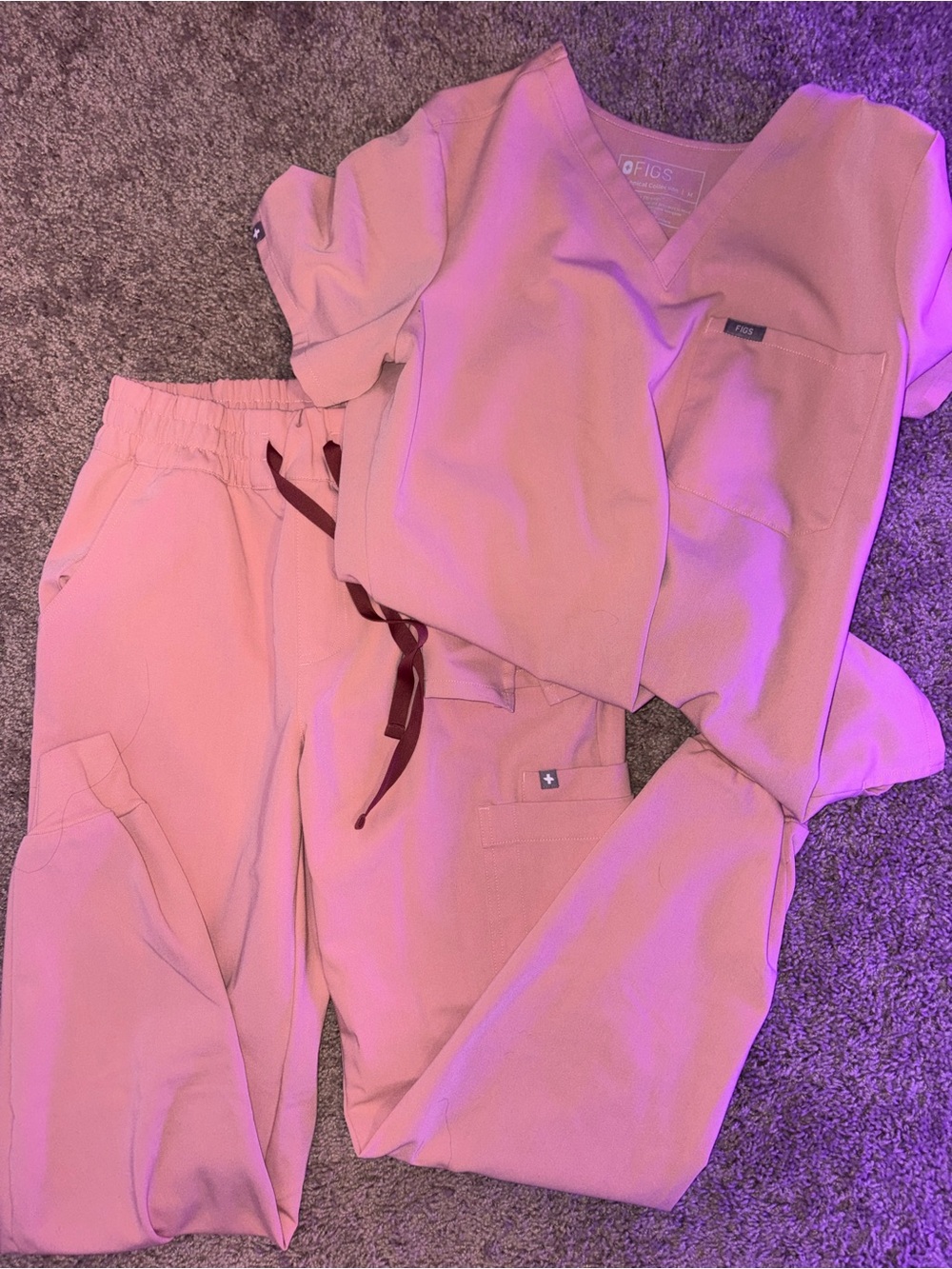 Figs Women's Pink Jogger Scrub Set - V-Neck Top & Cargo Track Pants